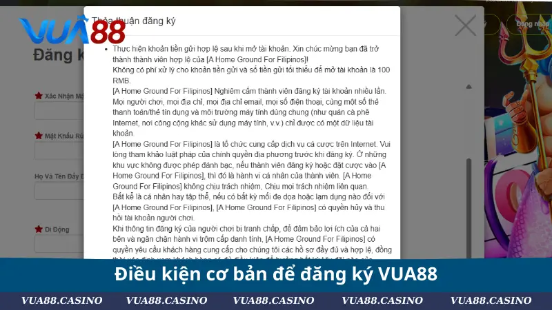 Đăng Ký VUA88 - Hướng Dẫn Thao Tác Nhanh Chóng, An Toàn Điều kiện cơ bản để đăng ký VUA88