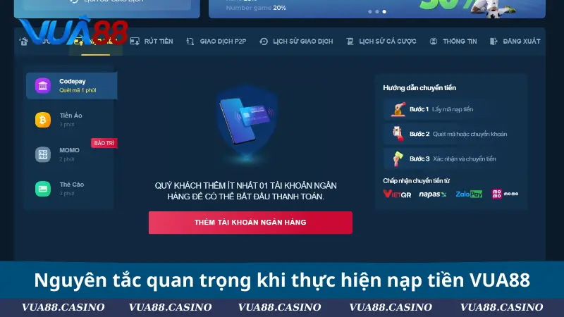 Nạp Tiền VUA88 - Thao Tác Đơn Giản, Đặt Cược Hấp Dẫn Nguyên tắc quan trọng khi thực hiện nạp tiền VUA88