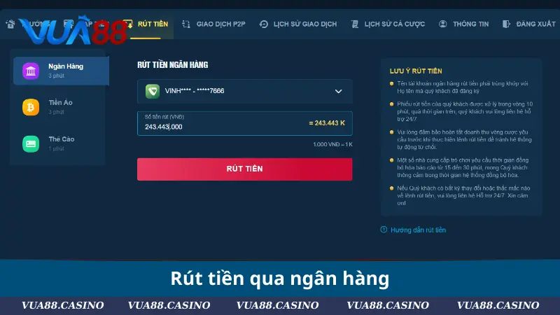 Rút Tiền VUA88 - Thao Tác Dễ Dàng, Tiền Về Nhanh Chóng Rút tiền qua ngân hàng